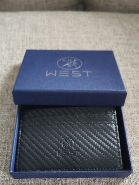 Men's Magic Wallet Carbon Fiber Black With Red Card Holder Wallet And Box